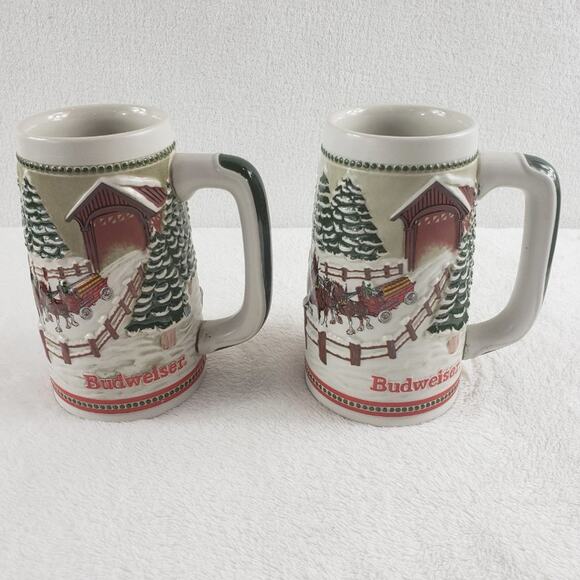 2 Anheuser-Busch Budweiser Beer Steins 3D Clydesdale Bridge Limited Edition - Picture 3 of 8